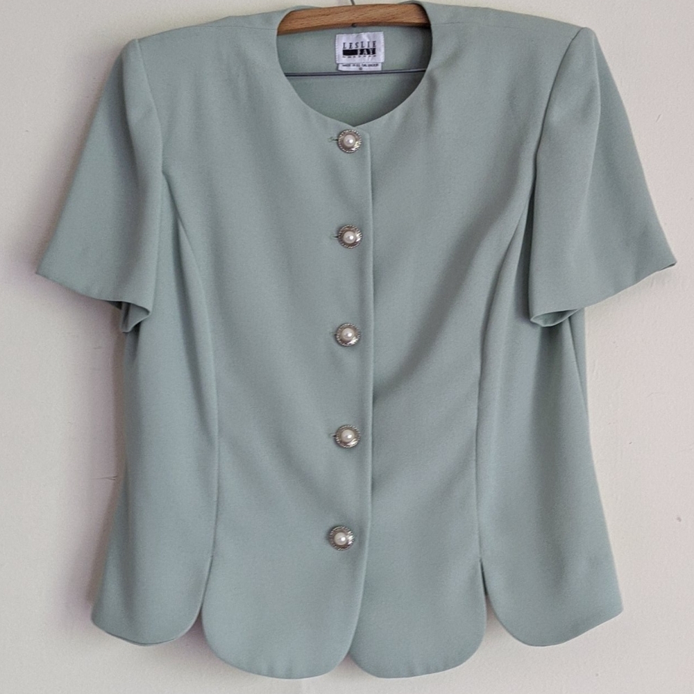 Green Vintage Leslie Fay Blazer Pearl Buttons 💚